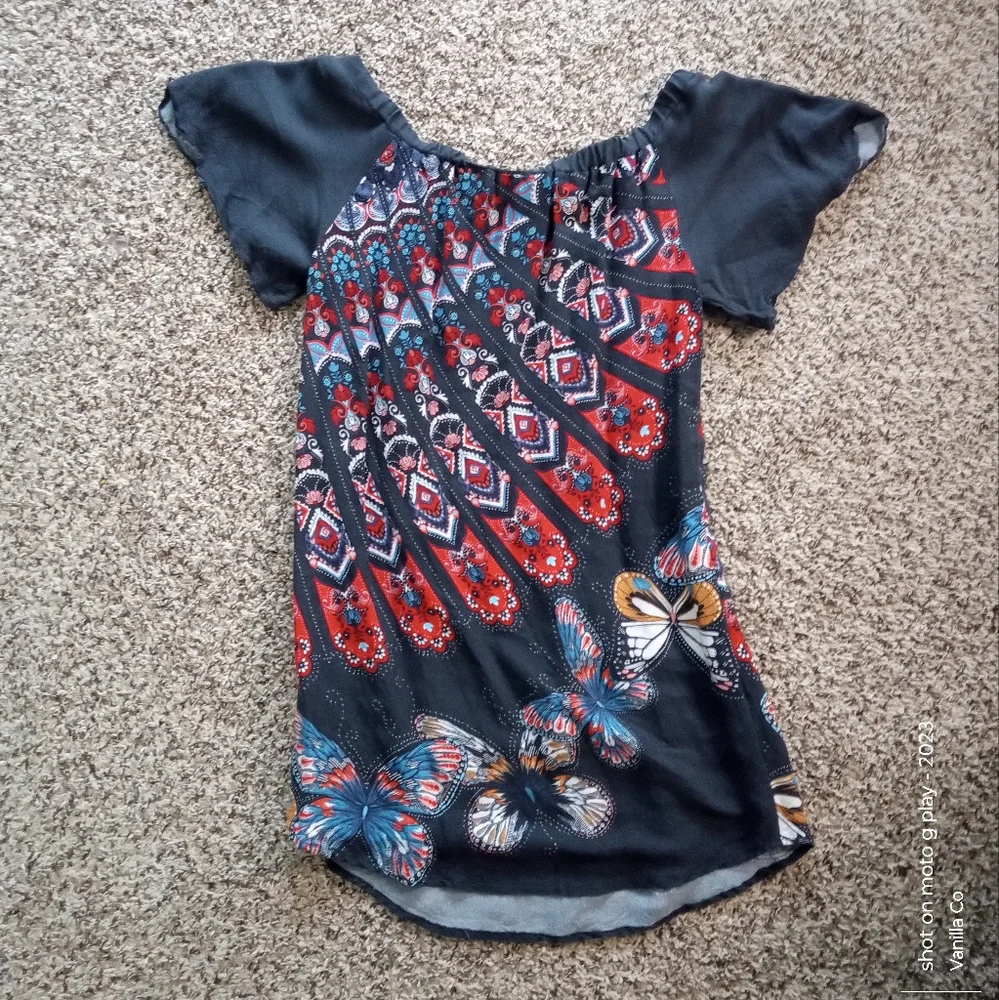 Anthropologie Farm Rio Women's Butterfly Mini Dress Smocked Black Size Medium - Picture 7 of 12